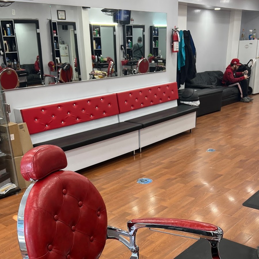 Waiting area inside Dream Team Barber Shop, Queens NY